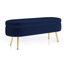 Banc de rangement avec repose-pieds ovale 43,5 "en flanelle bleu foncé avec pieds en métal pour chambre et salon
