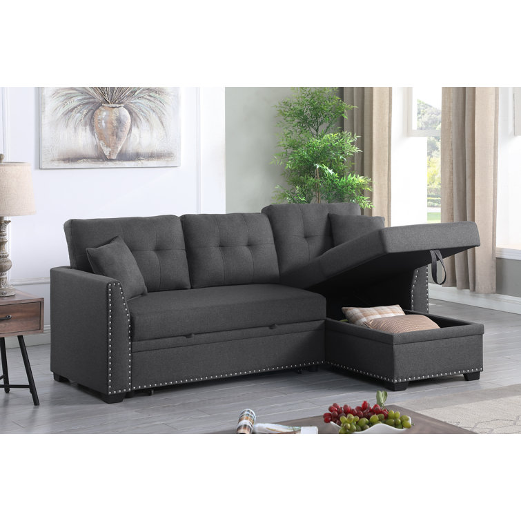 Alma 81.5 Wide Reversible Fabric Sectional Sleeper Sofa (Pull-Out Bed) with Storage Chaise Latitude Run Body Fabric: Light Gray Fabric