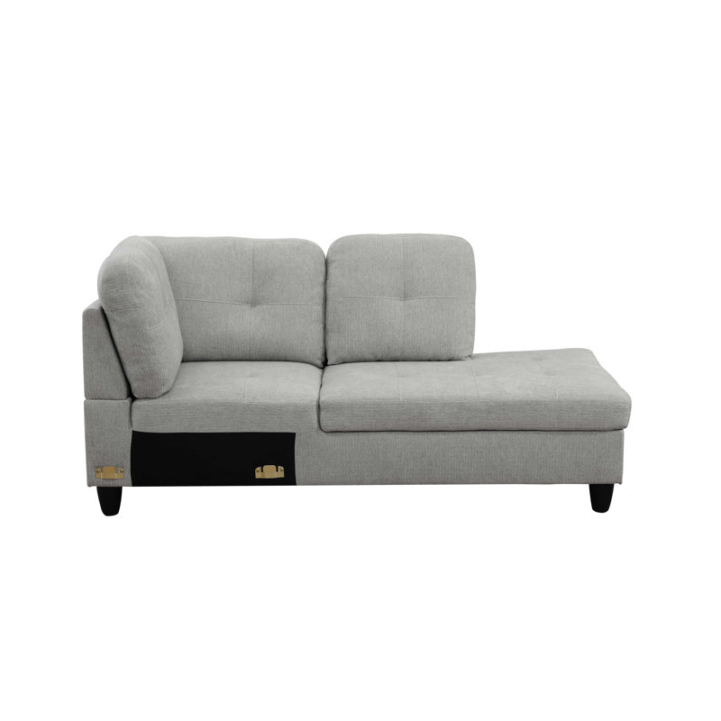 Laurana Upholstered L-Shaped Sectional Right Hand Facing, White Gray 100% Linen