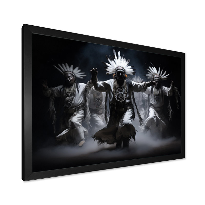Native Art Dance Of Spirits Framed On Canvas Print, H 24 po x l 32 po x P 1 po, Cadre simple noir
