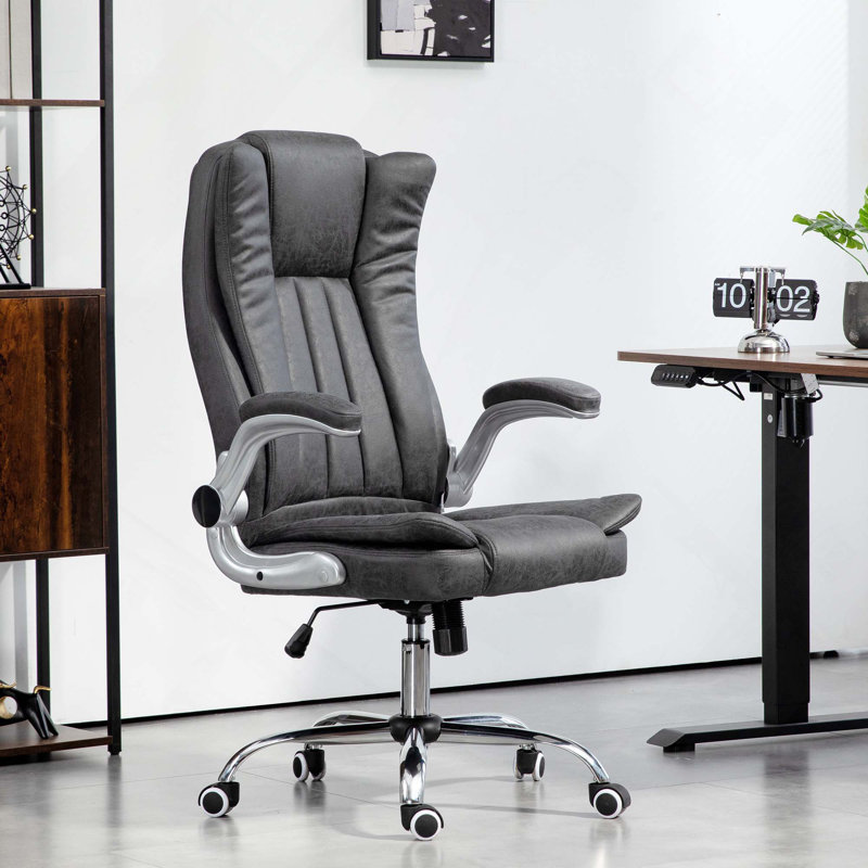 Fauteuil de direction avec accoudoirs rabattables rembourrés, chaise de bureau en microfibre à haut dossier, fauteuil d'ordinateur pivotant à hauteur réglable et fonction d'inclinaison
