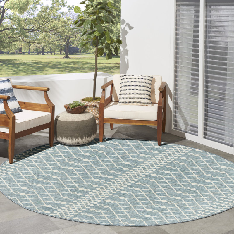 Robbs Rectangle Indoor/Outdoor Area Rug, Aqua/Blue, Round 6'