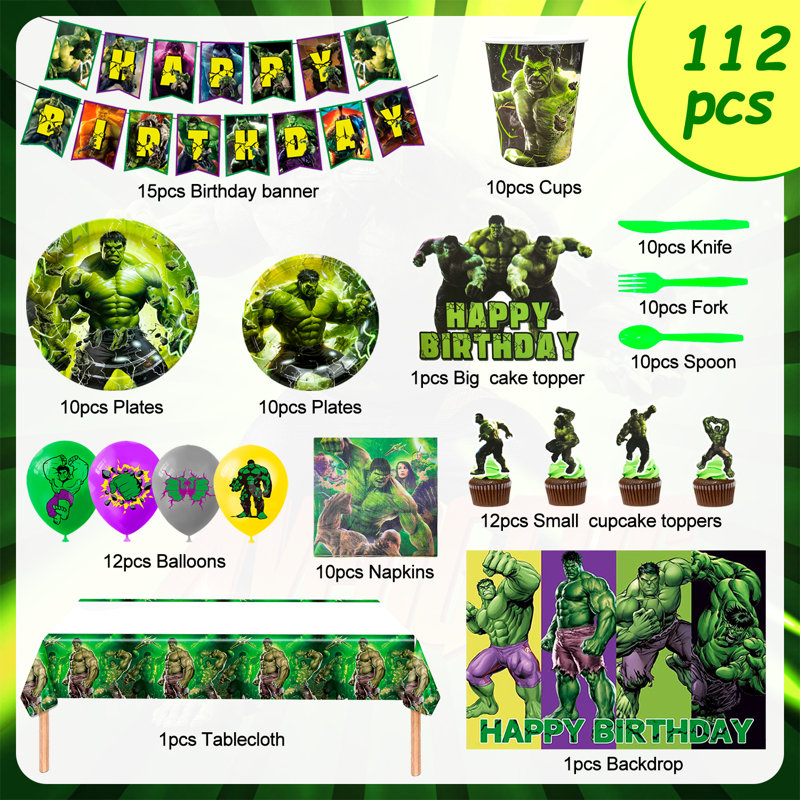 Hulk Party Supplies,Hulk Birthday Decorations & Hulk Party Tableware Set