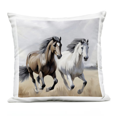Coussin d'extérieur imprimé Wild Run Twin Horses, par Kim Allen, 18 x 7 x 18