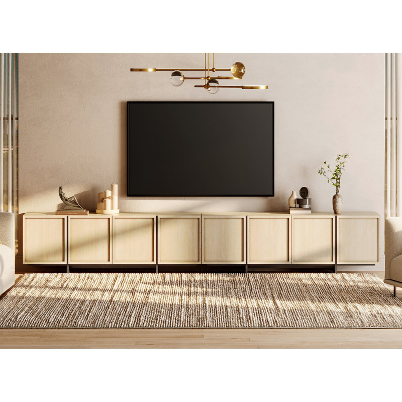 Maisonet New Designed TV Stand For 110 Inch TV, Modern Entertainment Center With 8 Storage Cabinets And T-Shaped Legs, Media Console TV Table For Living Room, Modern TV Stand , Light Oak