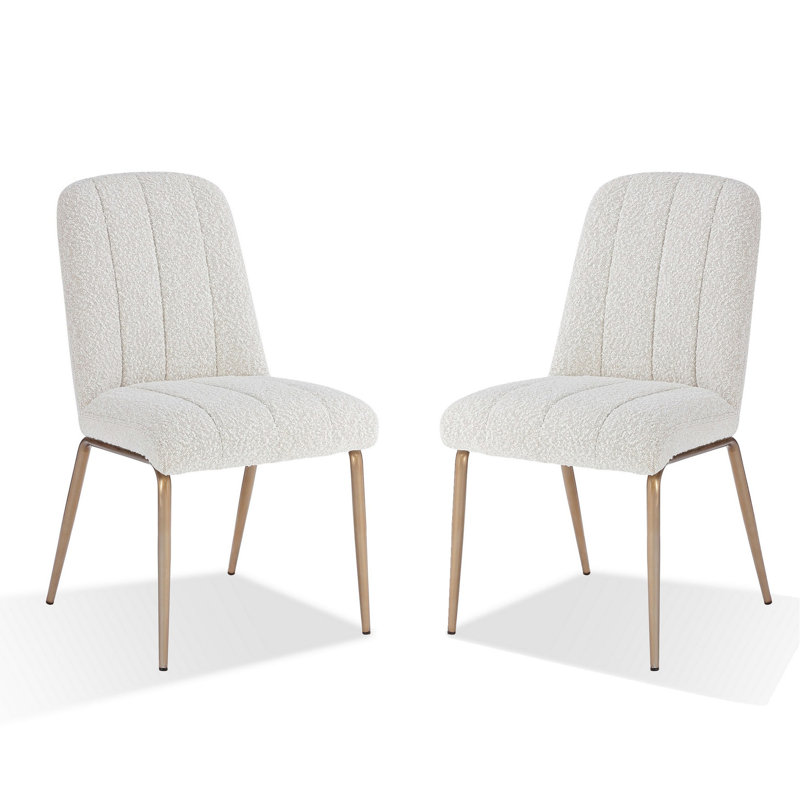 Ensemble de 2 chaises de salle à manger Rise 19 pouces, revêtement Soft Boucle, blanc, bronze