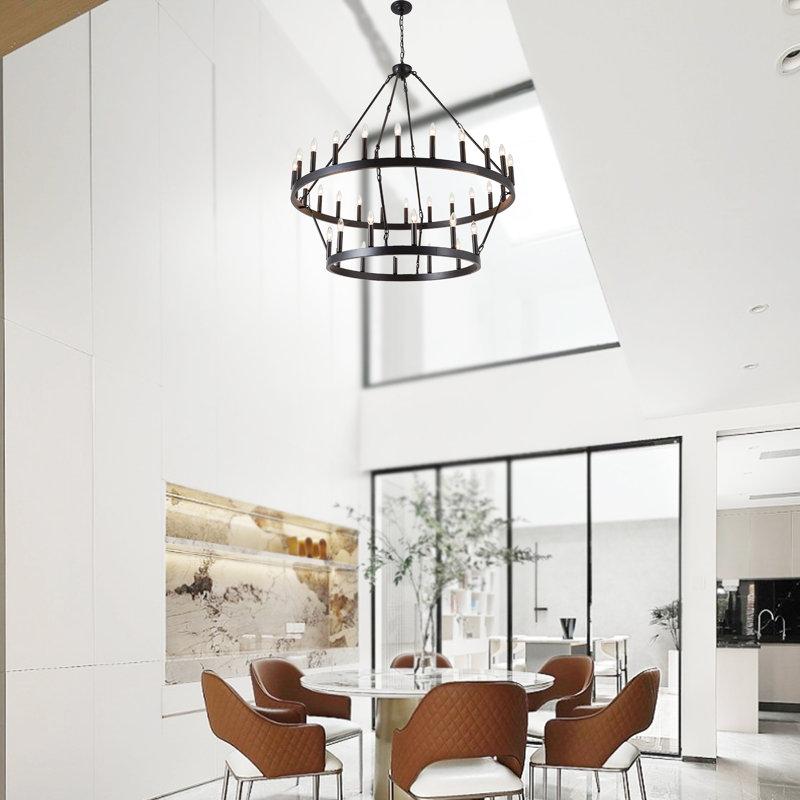 Vilmos 36 - Light Dimmable Wagon Wheel Chandelier, Matte Black, 47.24" W