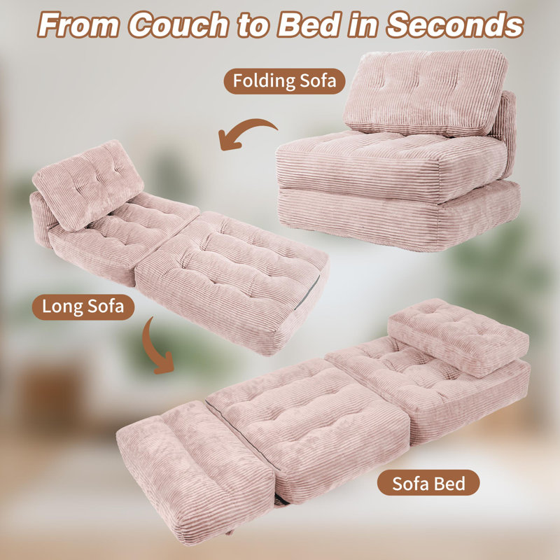 Boneless Folding Sofa Bed,Convertible Sleeper Chair for Adults,Folding Floor Couch with Pillow & Foam Filling for Living Room & Bedro