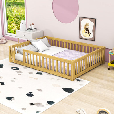 Wood Floor Bed With Slats And Door And Rails