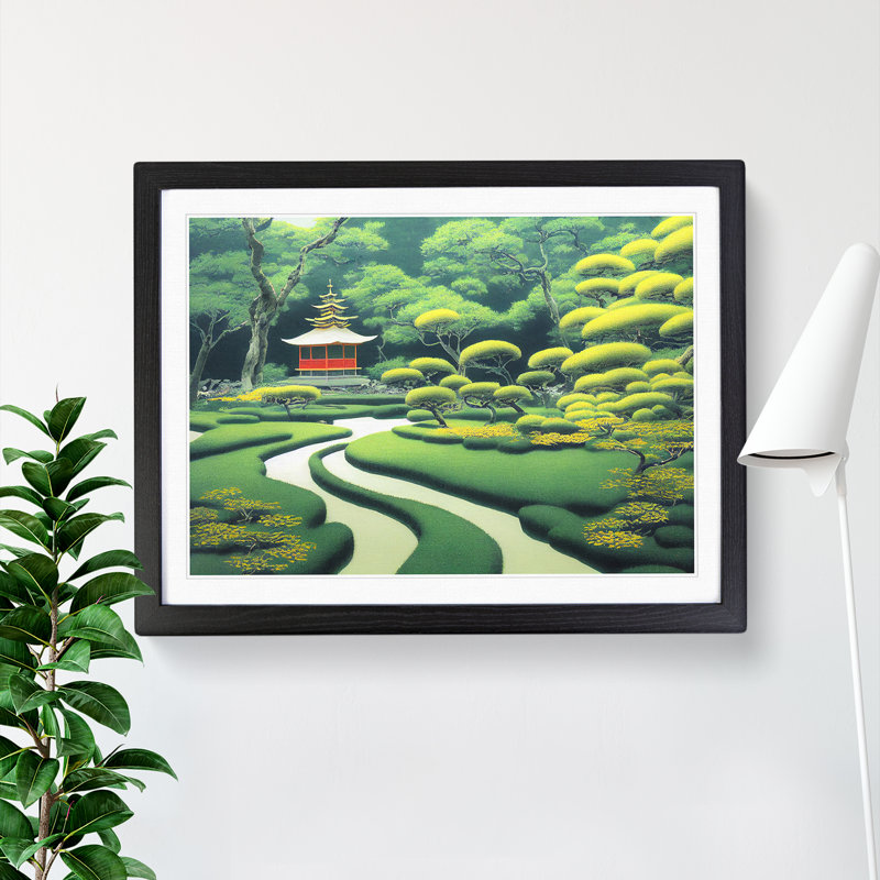 Japanese Garden Pond Vol.3 - Single Picture Frame Print, Black Framed, 46cm H x 64cm W x 2cm D