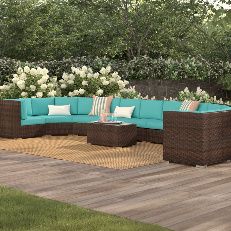 Pavior Wicker 9 - Person Curved Seating Group with Cushions - No Assembly