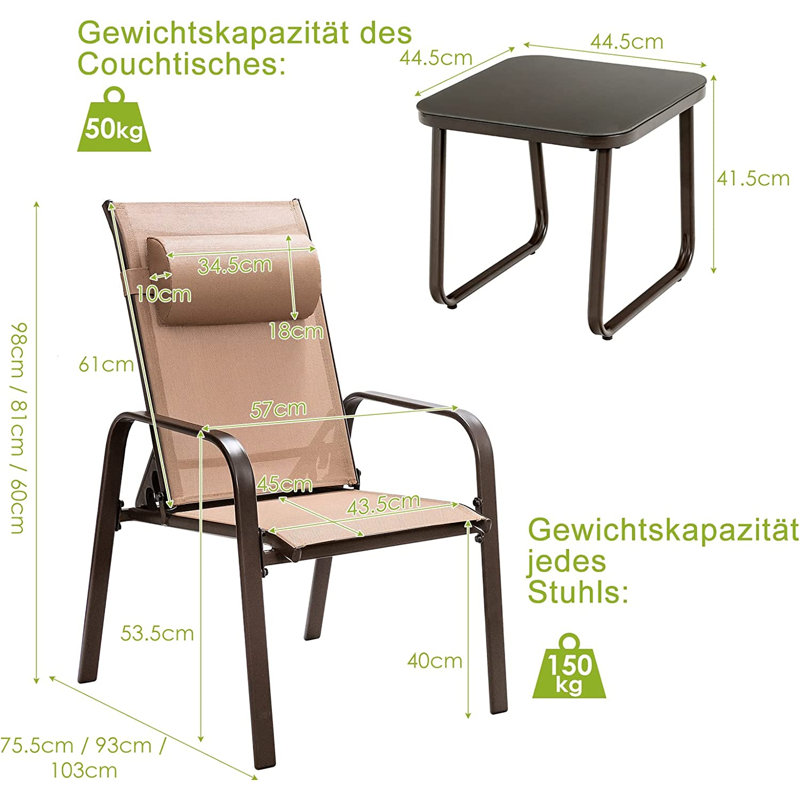 Godoy 2 - Person Patio Dining Set with Square Table , Cushions Included, Brown, Brown