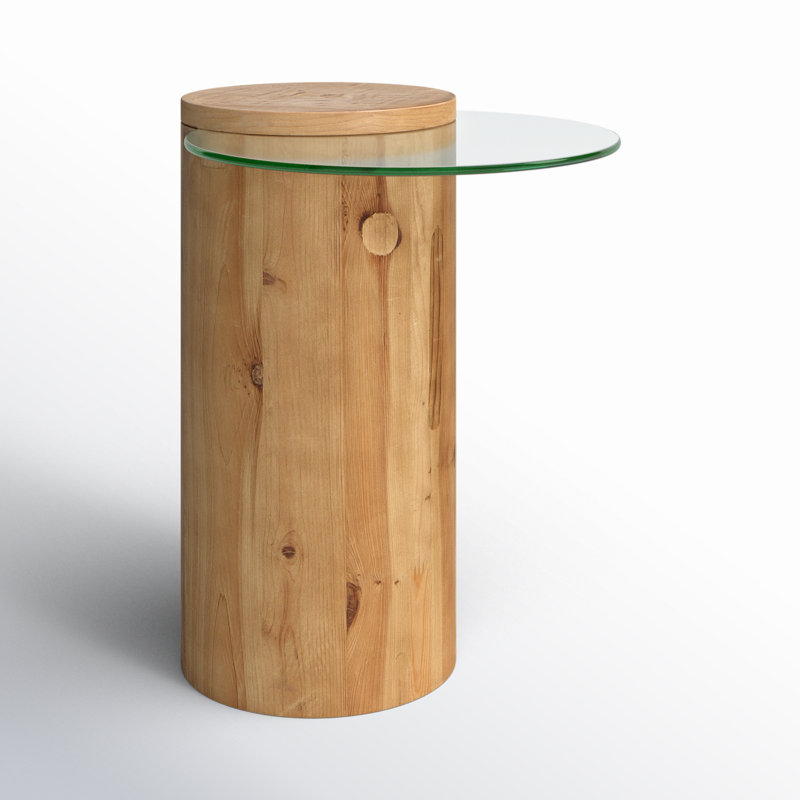 Round Natural Wood and Glass End Table
