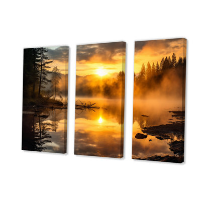 Catalan " Misty Morning Over The River With Golden Sunrise " 3 - Pieces