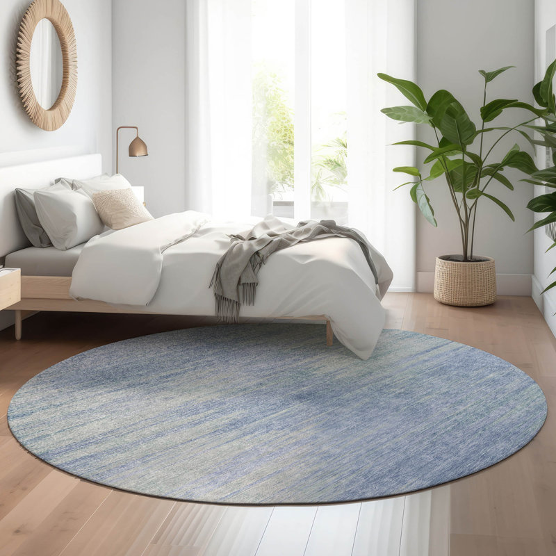 Tapis en denim de qualité supérieure lavable à la machine Prisco, Rond 8 pi