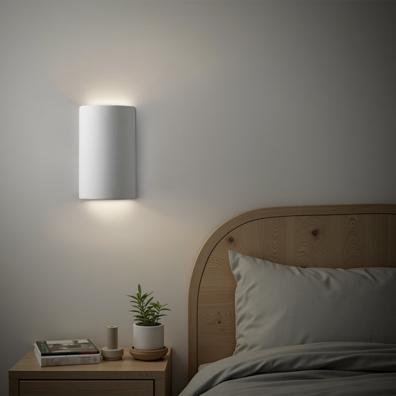 Pacursa Ceramic Flush Mounted Sconce, 9.5" H x 5.75" W x 4.5" D, Bisque, Incandescent (Not included)