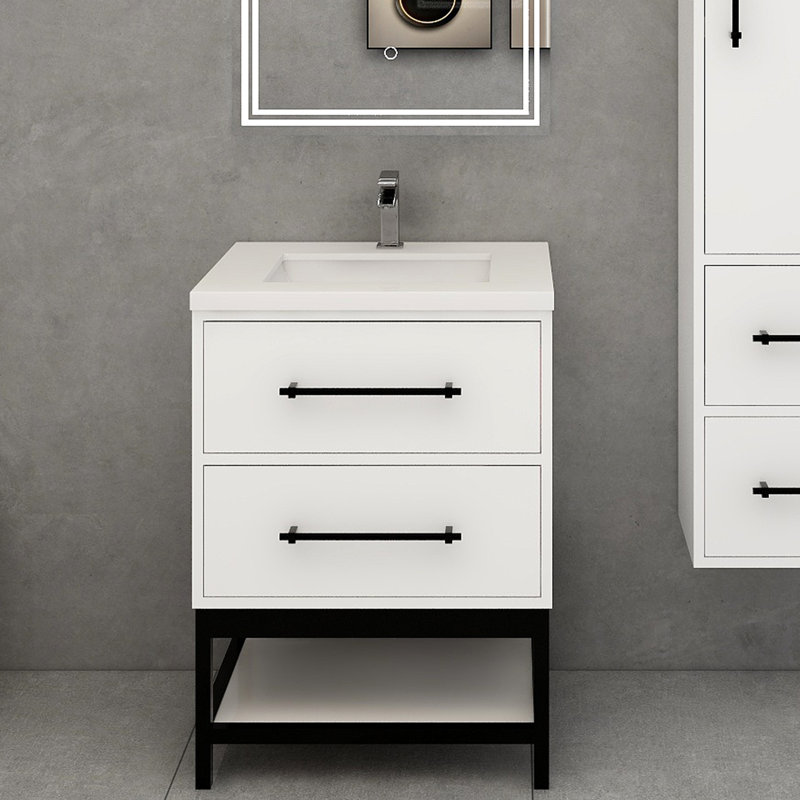 Meuble-lavabo simple avec plateau Victoria 23,7, Blanc lustré