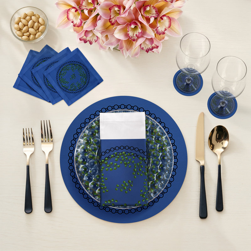 Christmas Berries Cotton Sateen Cocktail Napkins, Green Blue