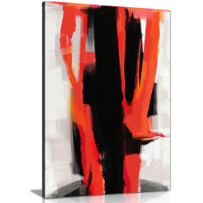 Abstract Expressionist Painting Black White Red - Wrapped Canvas Print, 46cm H x 31cm W