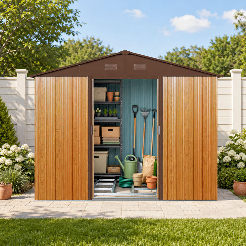 8x6 Metal Outdoor Storage Shed Coffee