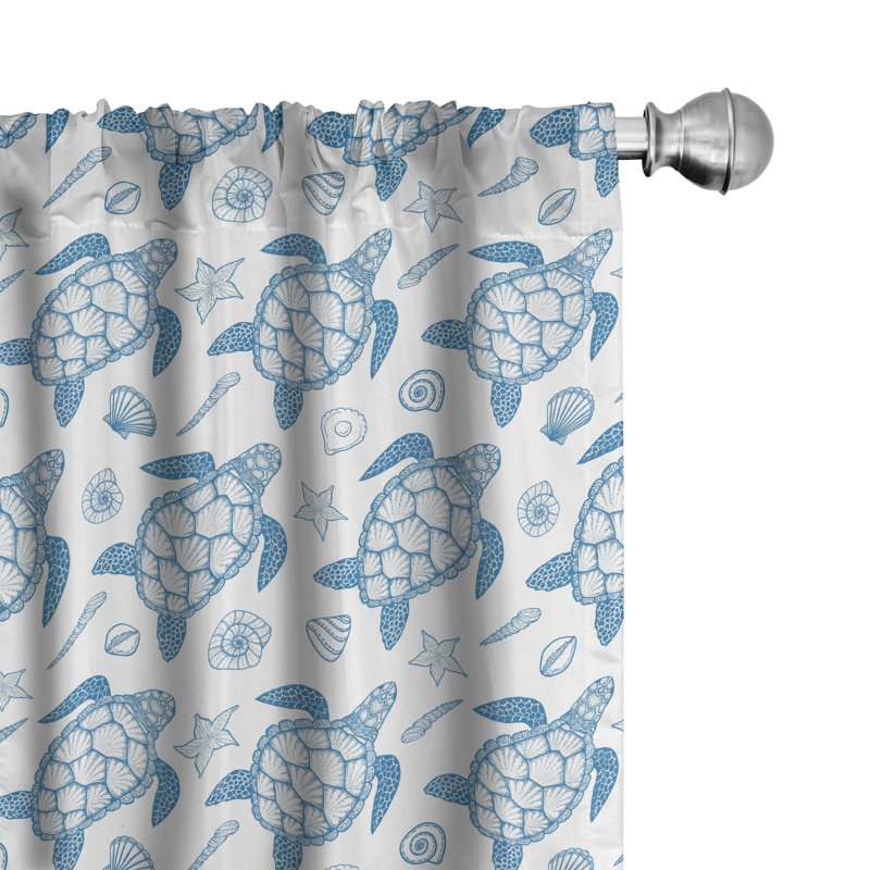 Turtle Semi-Sheer Rod Pocket Curtain Panels, Blue, 28" x 63"