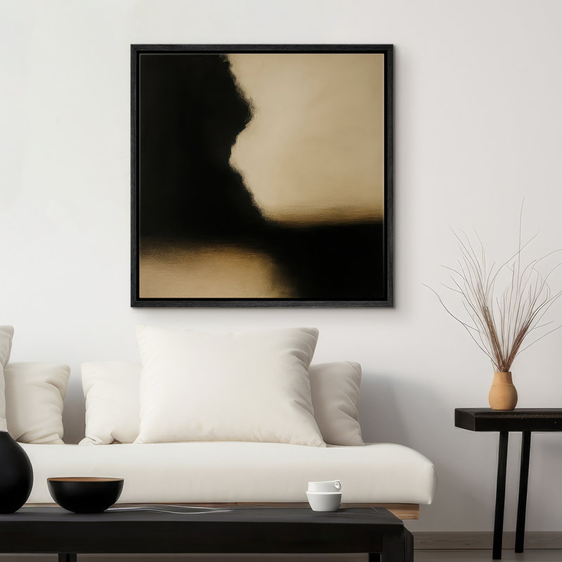 Framed Canvas Wall Art Abstract Print for Neutral Modern Decor, 16" H x 16" W, Black
