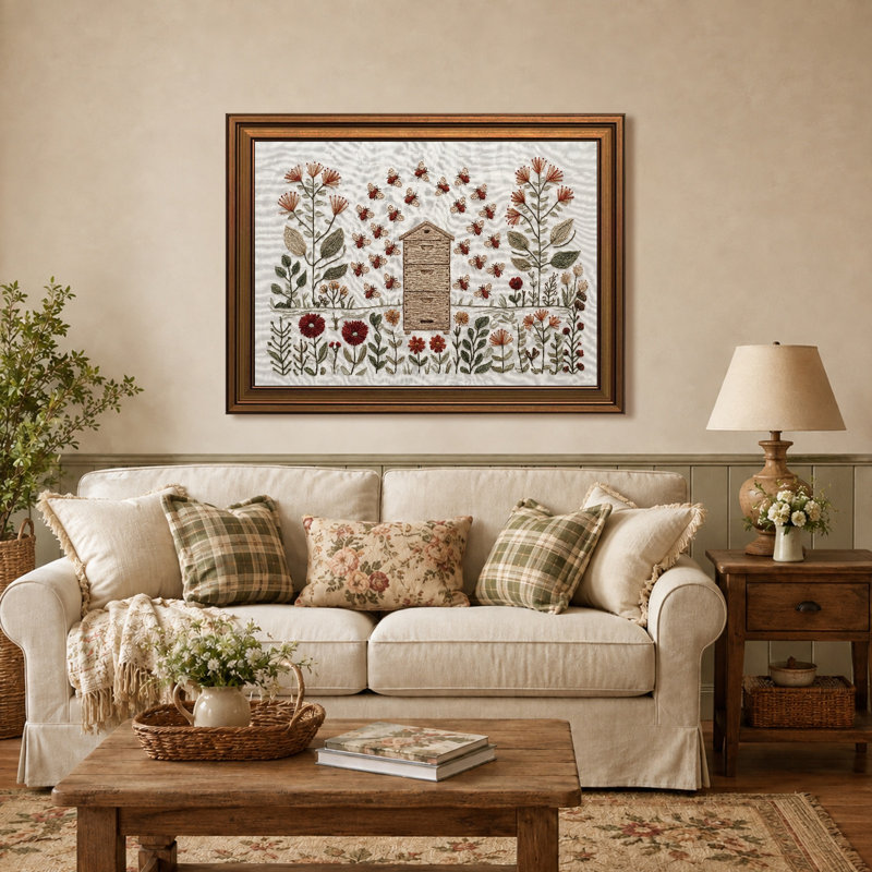 Encadré de ruche et broderie florale de style affiche sur toile, 24 po x 36 po