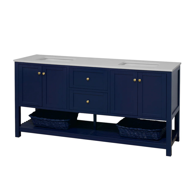 Binne 72'' Double Bathroom Vanity with Top, Royal Blue, Engineered White