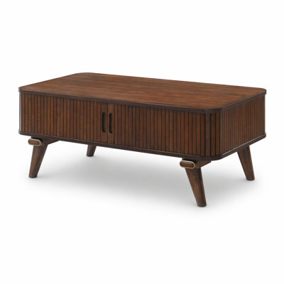 Fluterra 47.5"W Mid-Century Solid Wood Coffee Table · Fluted Tambour Doors · Storage Shelves