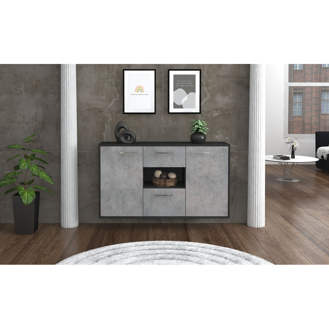 Sideboard Pasadena, Farbe: Mint/Weiss, Fliegend/Metallgriffe, Größe: 136x79x35cm