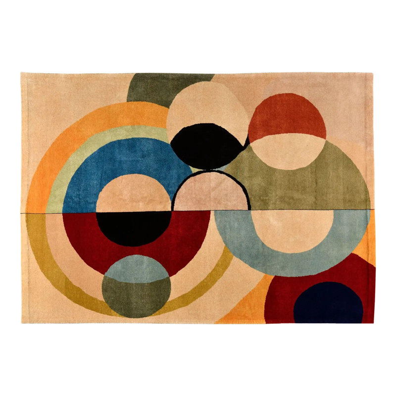 Vintage French Mid-Century Modern Rug In Orphist Geometric Design - Rug & Kilim