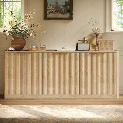 Buffet 67 po avec rangement cannelé, grand buffet avec 6 portes pour le salon ou la chambre à coucher