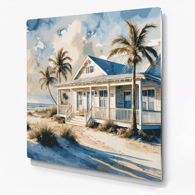 «Coastal Beach Bungalow», art mural en métal beige