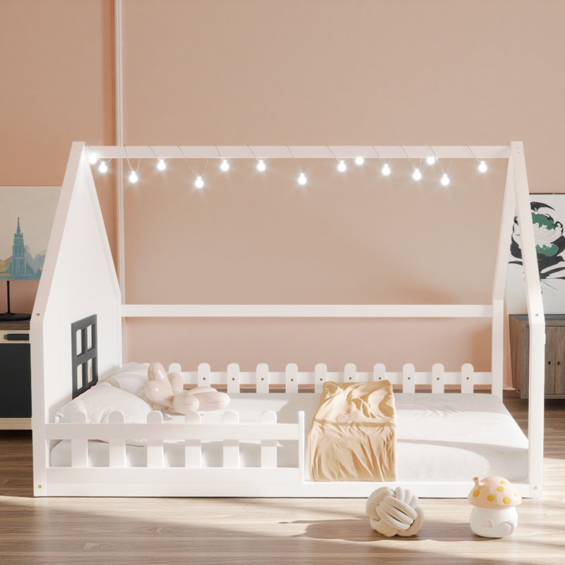 Lit à DEL avec clôture pour enfants, Blanc