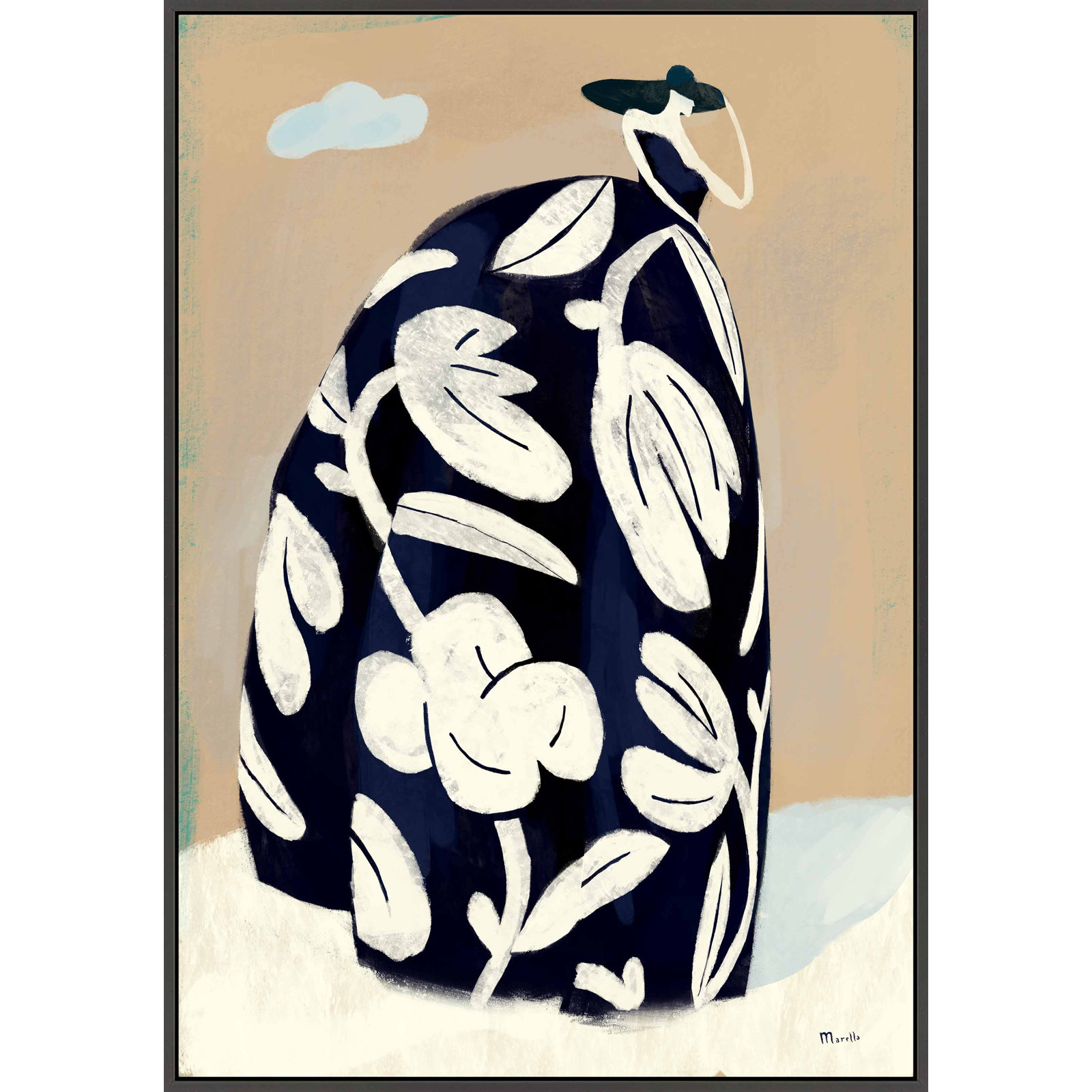 Black Dress Print by Marco Marella, Black Canvas Framed, 50" H x 35" W x 1.25" D