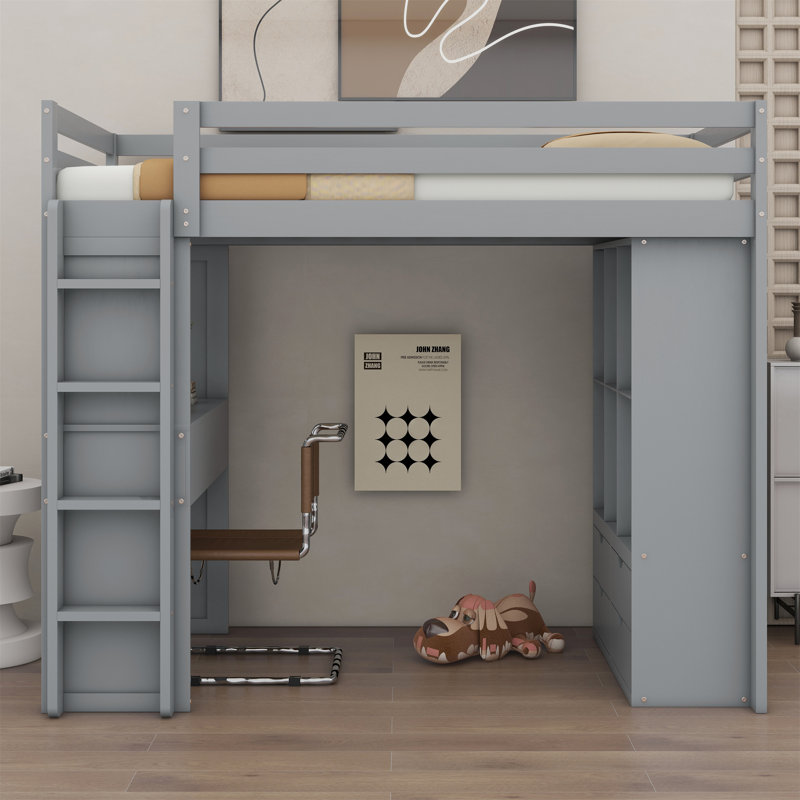 Jaydalin Kids Twin Loft Bed with Drawers, Gray