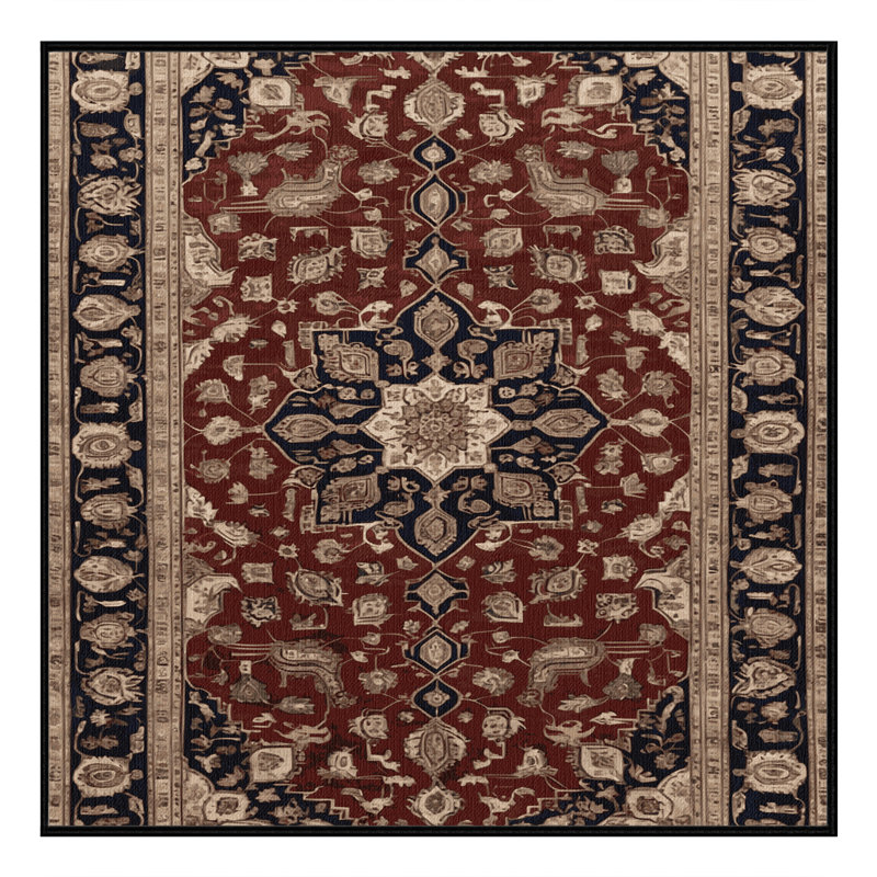Tapis persan noir lavable à la machine, Carré 5 pi