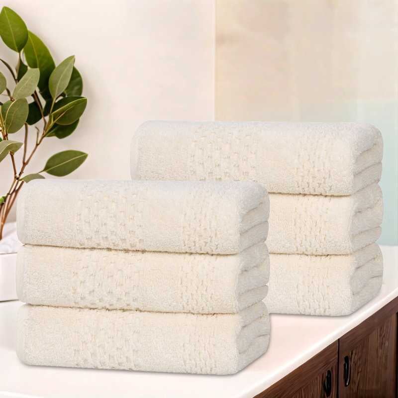 Playa Zero Twist Cotton Solid Waffle Textured Hand Towels, Ivory
