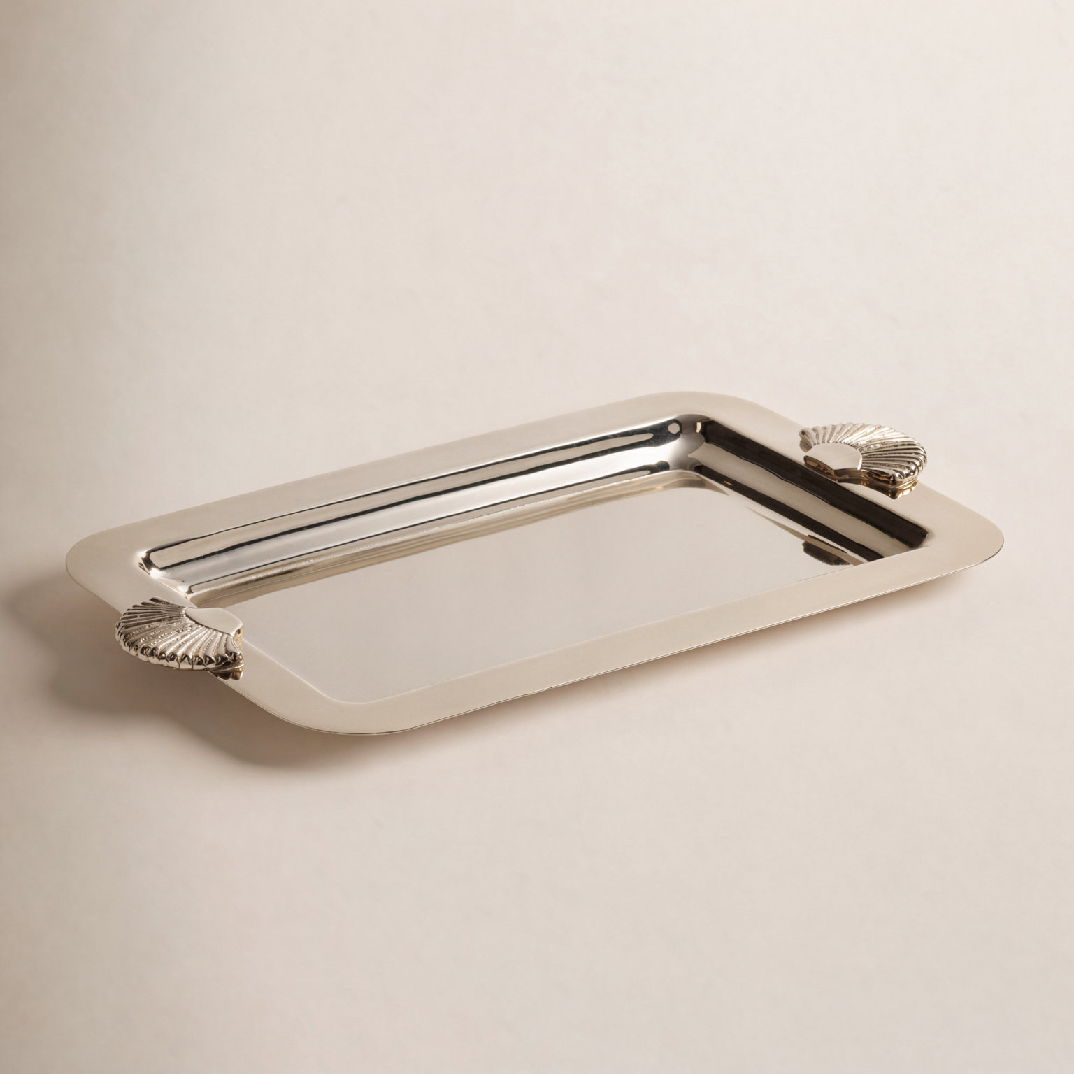 Stainless Steel Shell Serving Tray, Gold