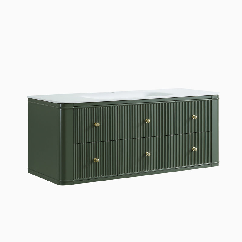 Meuble-lavabo mural simple 48 po avec lavabo flottant vert
