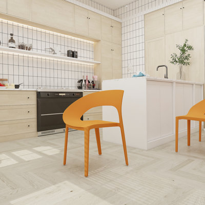 Tropical Orange Polypropylene Single-Side Chair- One-Piece Design For Indoor & Outdoor Use,Suitable For Living Rooms, Dining Rooms, Gardens, Terraces And Other Scenarios  (Set Of 4)