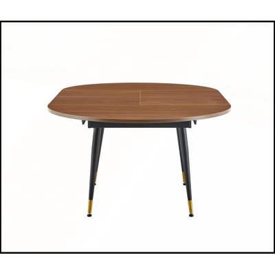 Walnut Oval Extendable Dining Table with Sturdy Metal Legs for Dining Room, Seats 6-10 People