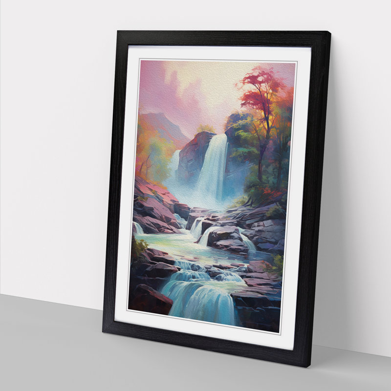 Waterfall Impressionism - Framed Print, Black , 46cm H x 34cm W x 2cm D