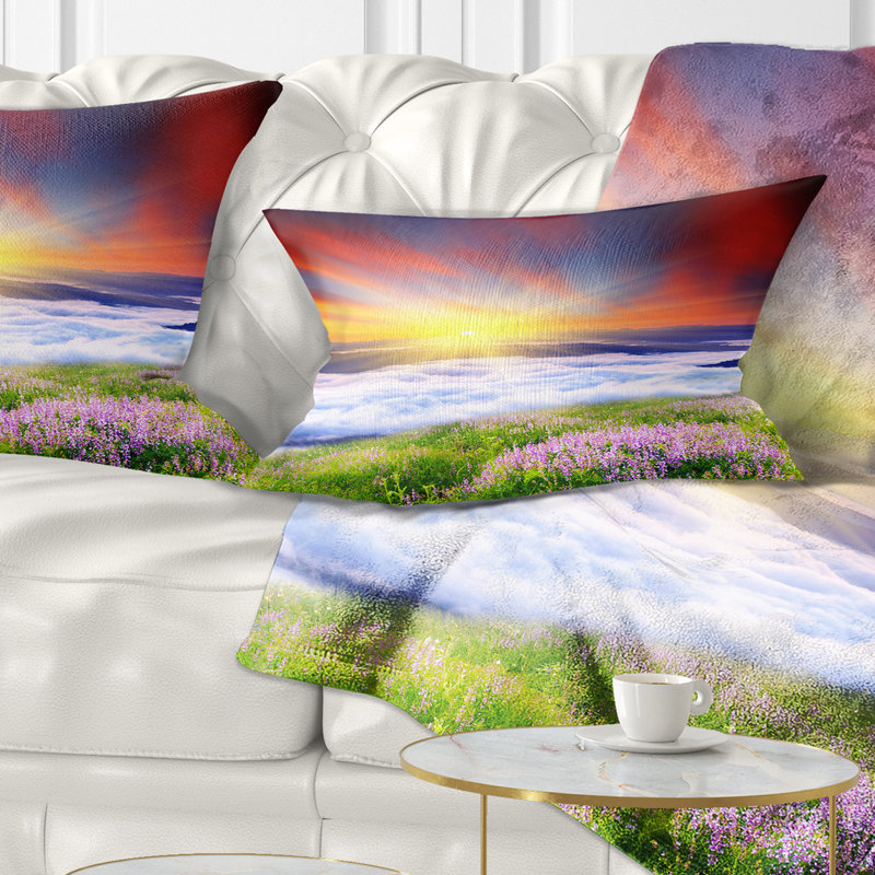 Coussin décoratif imprimé de soleil avec fleurs en fleur
