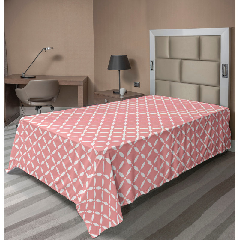 Drap plat moderne de style bohème Ambesonne, Rose pâle / rosé / motif floral blanc, Drap plat pour lit simple