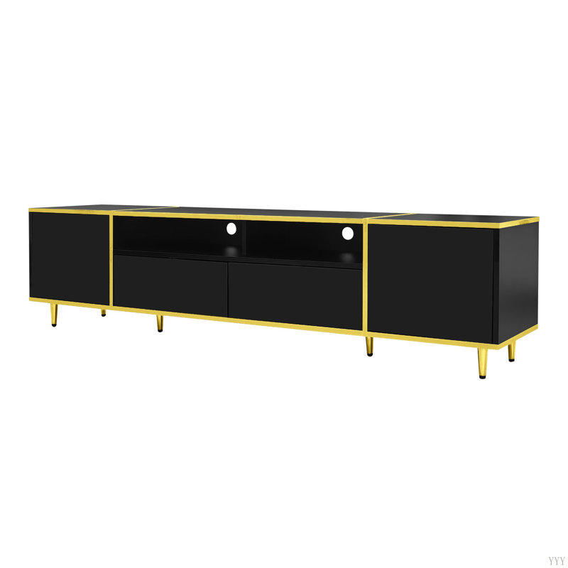 70.9'' Modern TV Stand For Tvs Up To 80 Inches, Entertainment Center With 2 Shelves And  LED Lights, TV Storage Cabinet With 2 Drawers, 2 Cabinets And Metal Legs For Living Room
