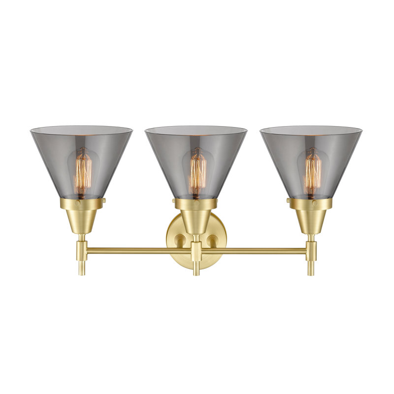 Éclairage pour meuble-lavabo 3 lumières 26 po Caden Cone, Plaqué couleur fumée, Laiton satiné