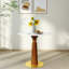 Table de salle à manger ronde moderne, table en pierre frittée avec pieds et base en bois, table de cuisine pour 2 personnes-256713352-256713365