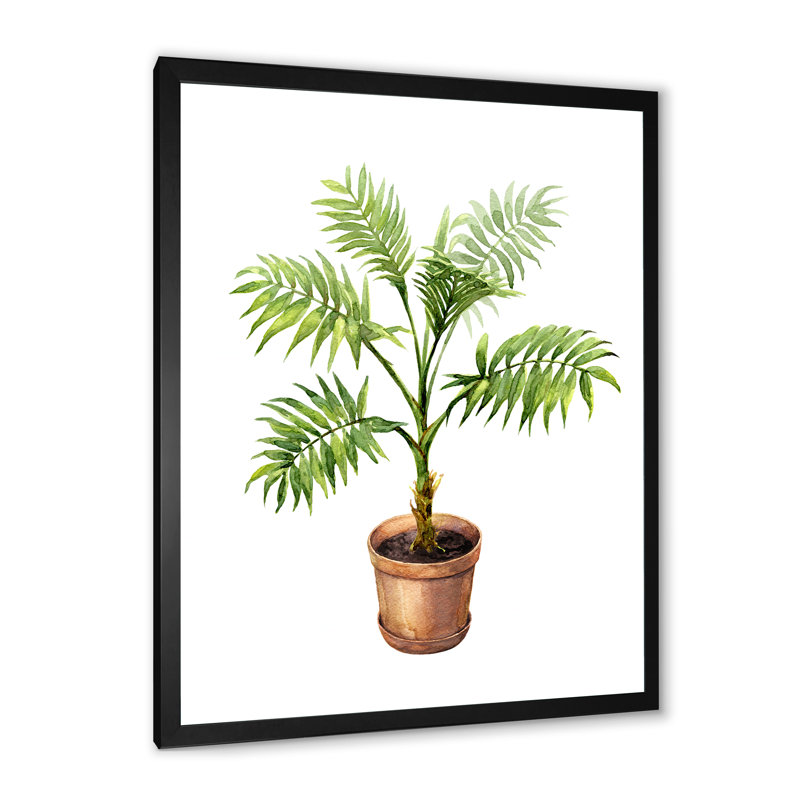 Palmier dans un pot de fleurs en argile - peinture sur toile, H 20 po x l 12 po x P 1po, Cadre photo noir