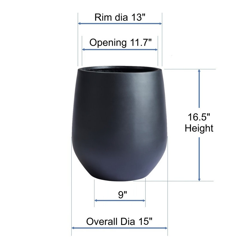 Dorlis Fiberstone Pot Planter, 16.5" H x 15" W x 15" D, Black